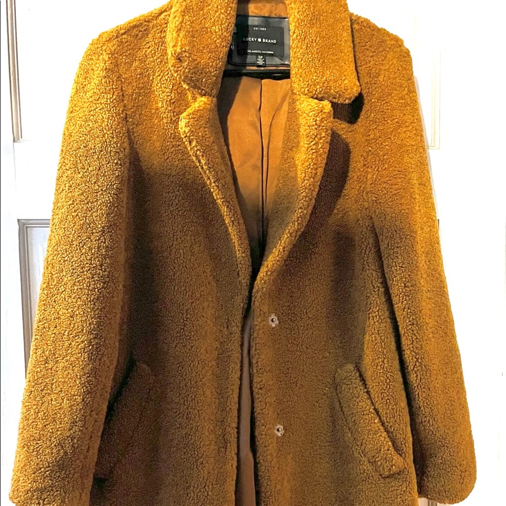 Lucky Brand, Brown, Faux Fur Teddy Coat